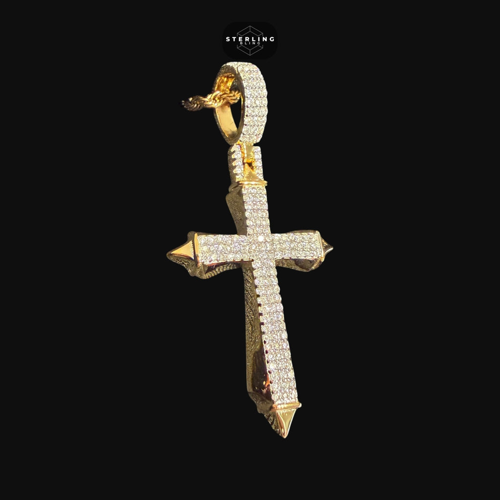 Moissanite Gold Two Tone Pointed Cross Pendant