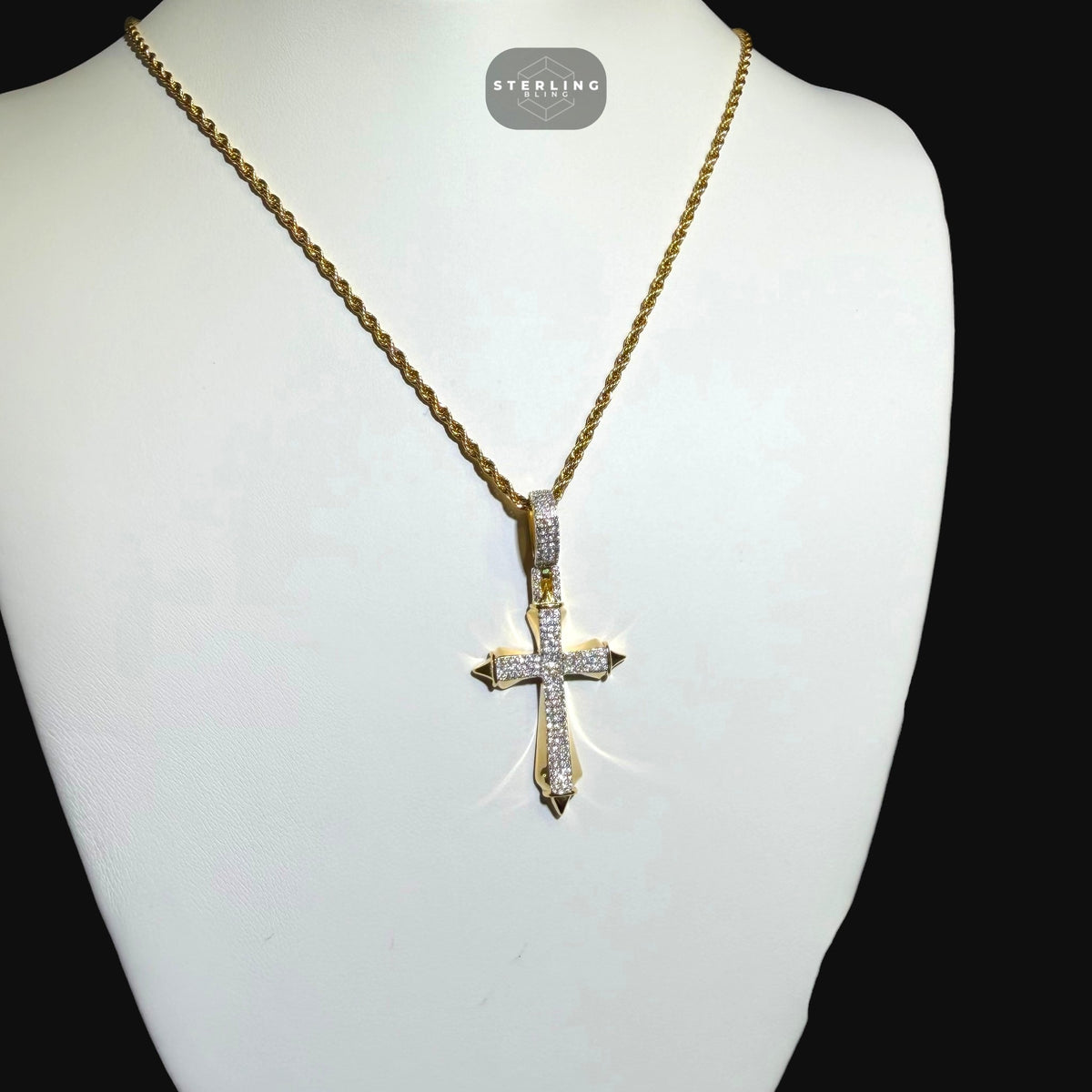 Moissanite Gold Two Tone Pointed Cross Pendant