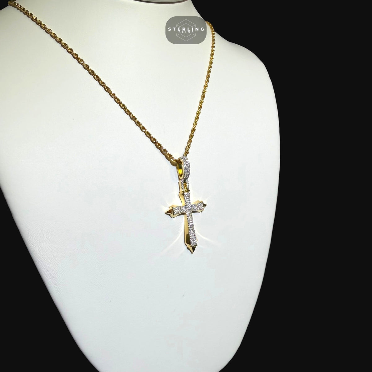 Moissanite Gold Two Tone Pointed Cross Pendant