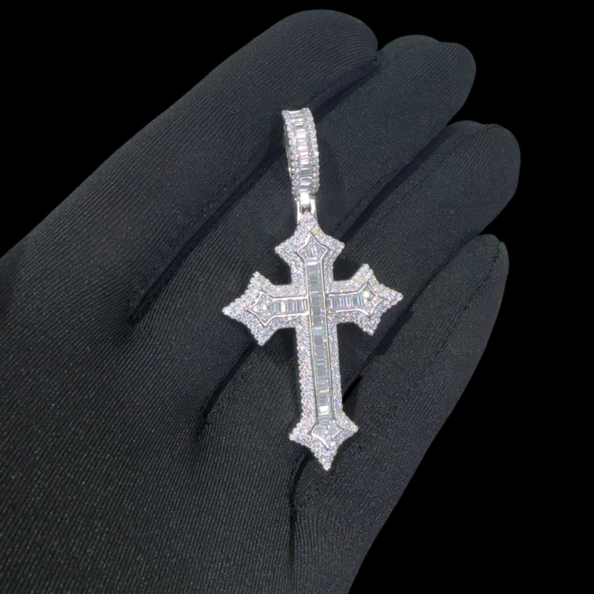 Moissanite Iced Out Baguette Cross Pendant, 925 Sterling Silver Cross Necklace, VVS1 D Color Moissanite, Hip Hop Religious Jewelry, GRA Certified