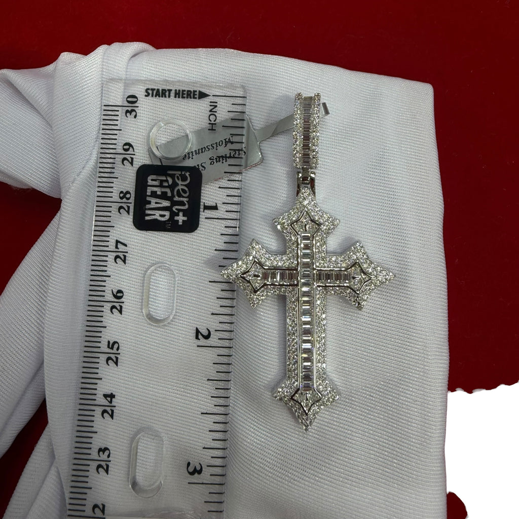 Moissanite Iced Out Baguette Cross Pendant, 925 Sterling Silver Cross Necklace, VVS1 D Color Moissanite, Hip Hop Religious Jewelry, GRA Certified