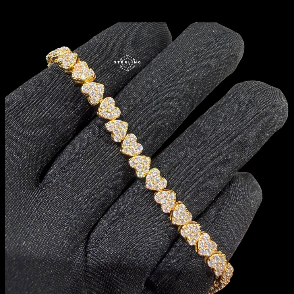 Moissanite Heart Bracelet, 925 Sterling Silver Gold Heart Tennis Bracelet 7"