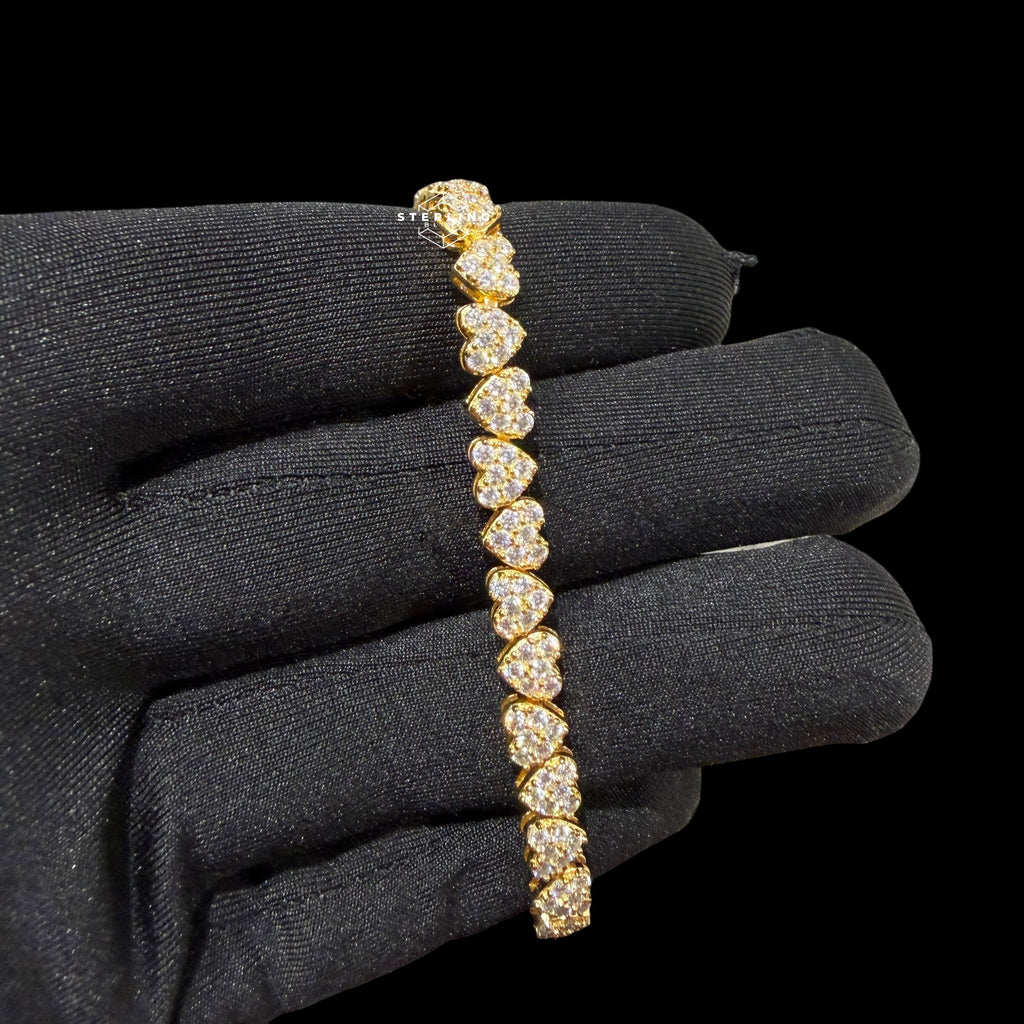 Moissanite Heart Bracelet, 925 Sterling Silver Gold Heart Tennis Bracelet 7"