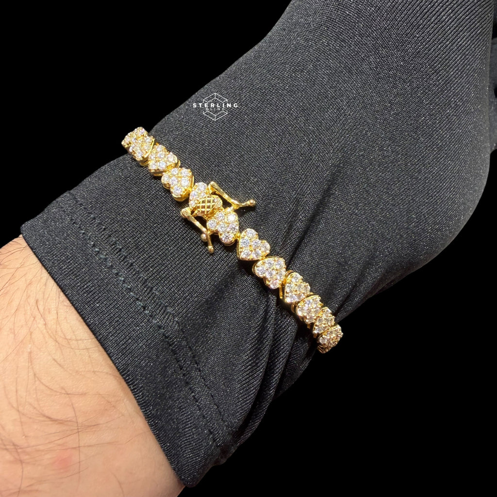 Moissanite Heart Bracelet, 925 Sterling Silver Gold Heart Tennis Bracelet 7"