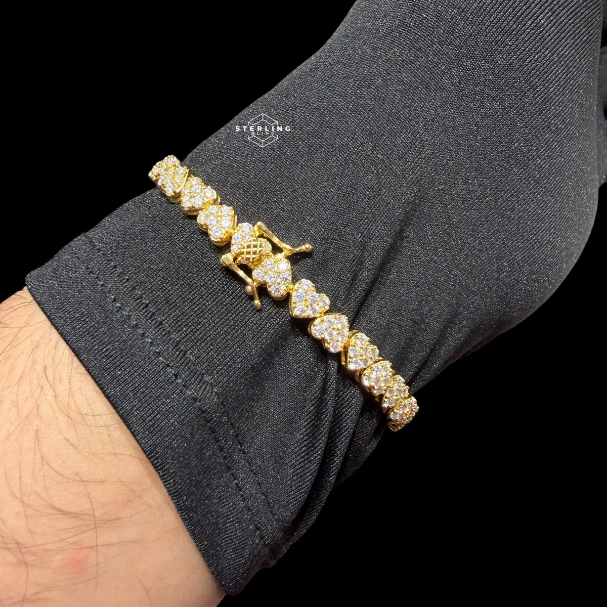 Moissanite Heart Bracelet, 925 Sterling Silver Gold Heart Tennis Bracelet 7"
