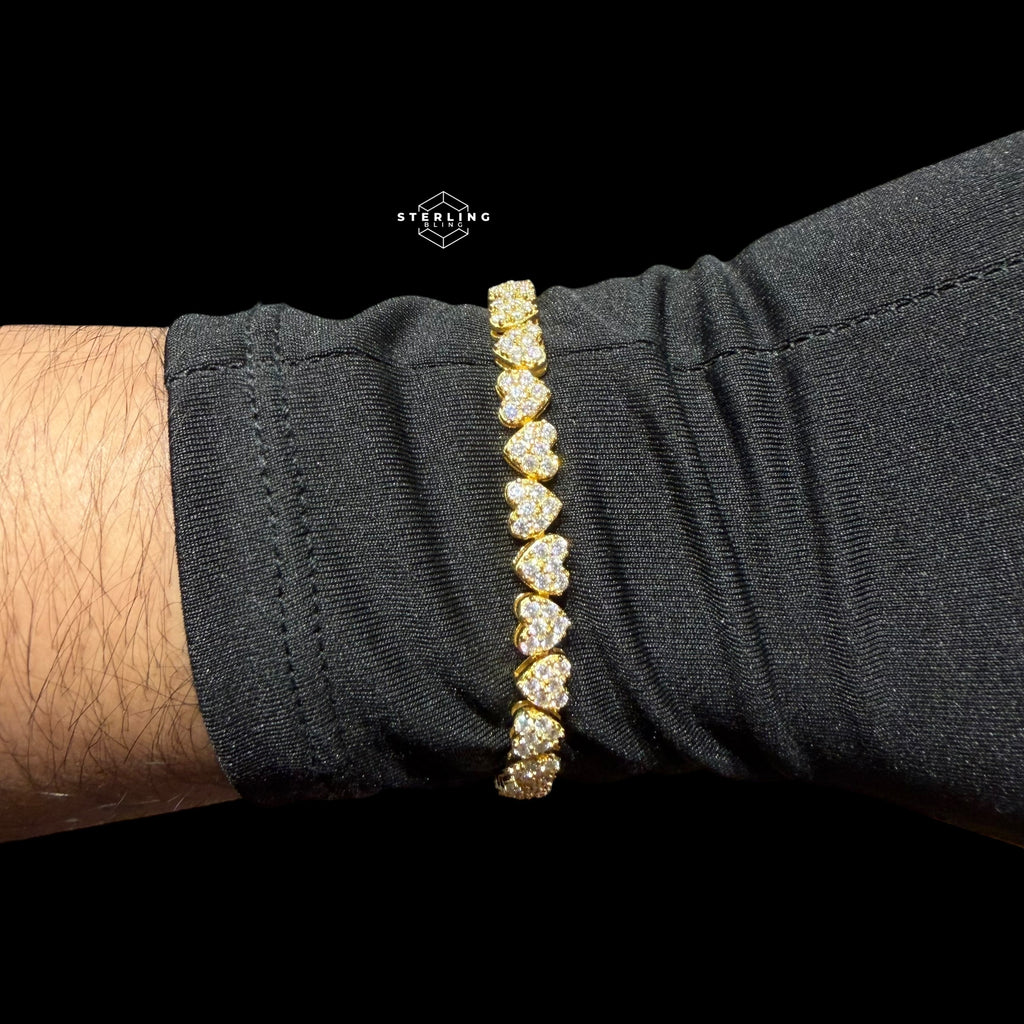 Moissanite Heart Bracelet, 925 Sterling Silver Gold Heart Tennis Bracelet 7"