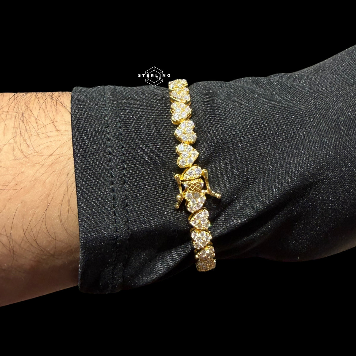 Moissanite Heart Bracelet, 925 Sterling Silver Gold Heart Tennis Bracelet 7"