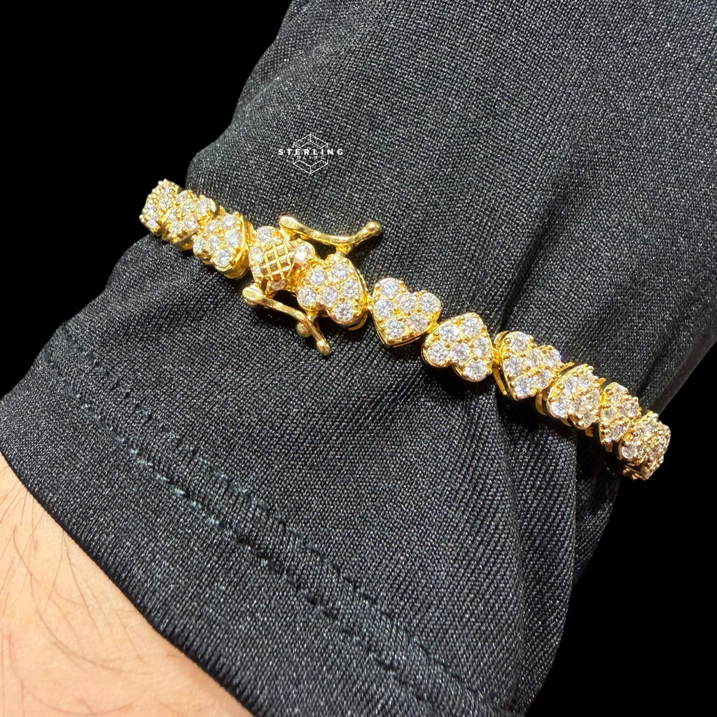 Moissanite Heart Bracelet, 925 Sterling Silver Gold Heart Tennis Bracelet 7"