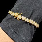 Moissanite Heart Bracelet, 925 Sterling Silver Gold Heart Tennis Bracelet 7"