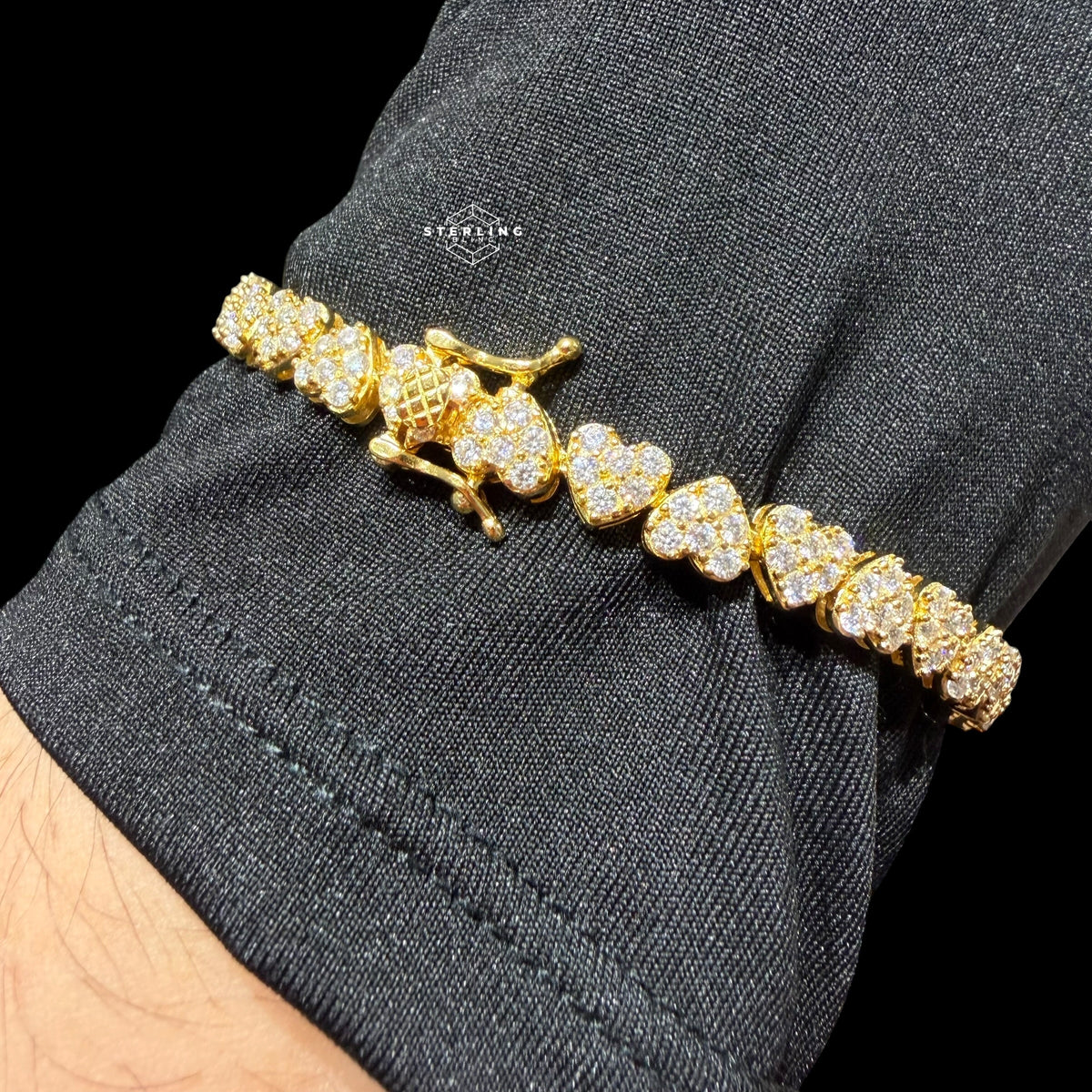 Moissanite Heart Bracelet, 925 Sterling Silver Gold Heart Tennis Bracelet 7"