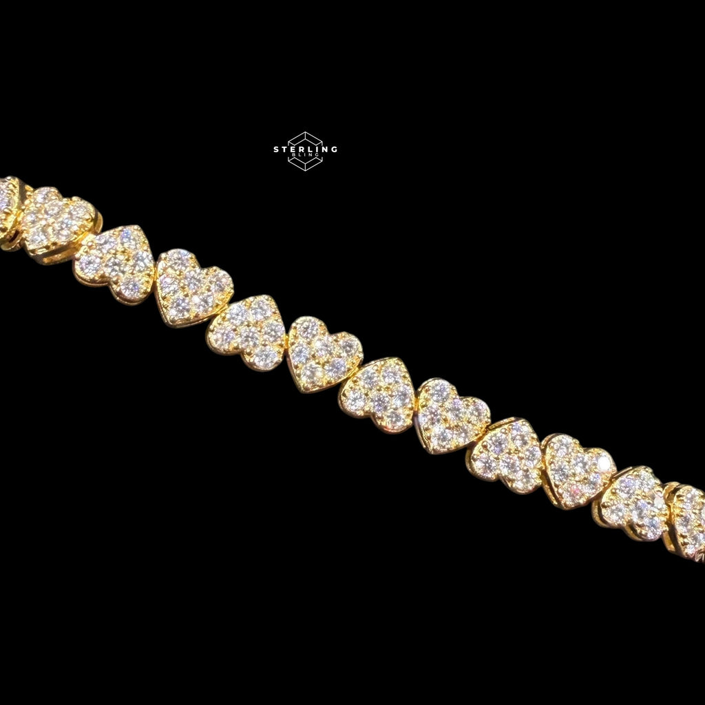 Moissanite Heart Bracelet, 925 Sterling Silver Gold Heart Tennis Bracelet 7"