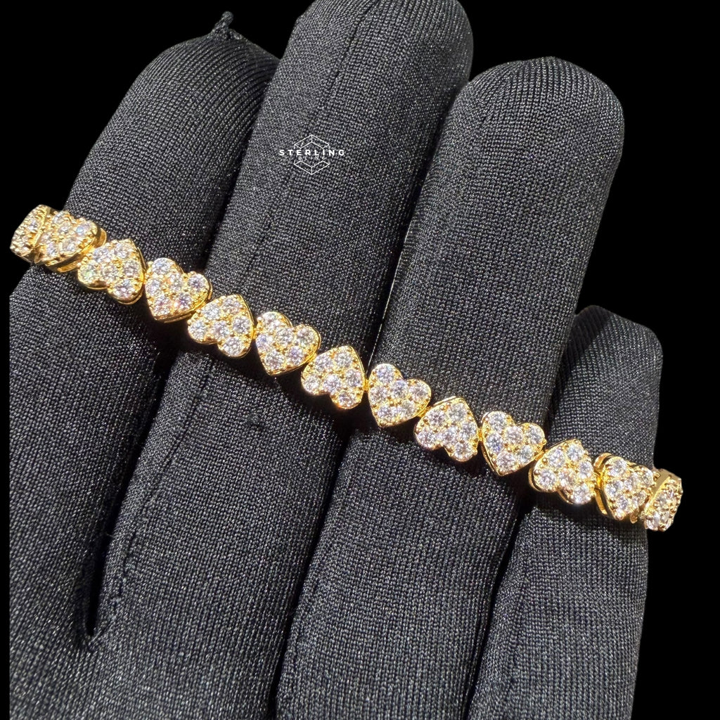 Moissanite Heart Bracelet, 925 Sterling Silver Gold Heart Tennis Bracelet 7"