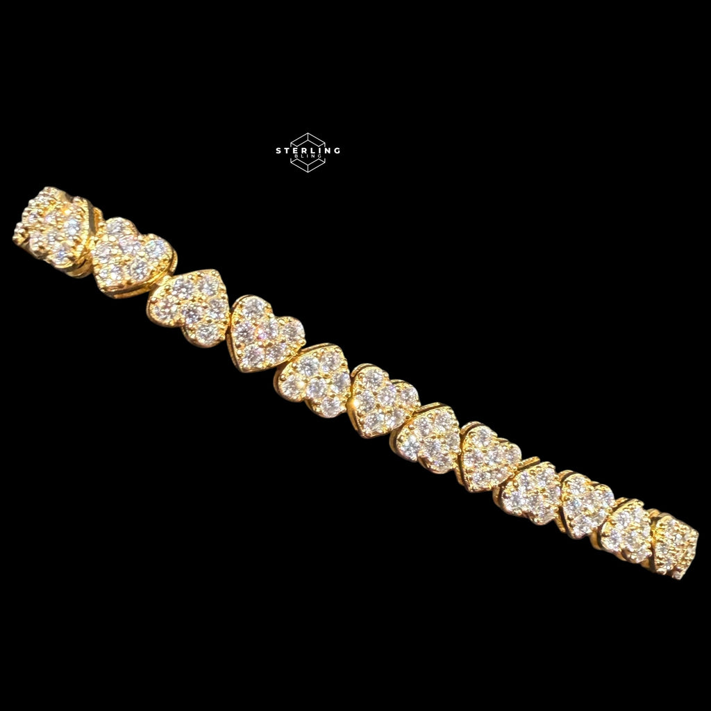 Moissanite Heart Bracelet, 925 Sterling Silver Gold Heart Tennis Bracelet 7"