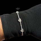 Moissanite Heart Tennis Bracelet, 925 Sterling Silver Baguette Heart Halo Bracelet