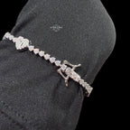 Moissanite Heart Tennis Bracelet, 925 Sterling Silver Baguette Heart Halo Bracelet