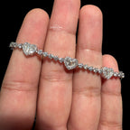 Moissanite Heart Tennis Bracelet, 925 Sterling Silver Baguette Heart Halo Bracelet