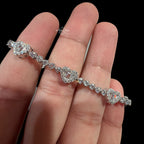 Moissanite Heart Tennis Bracelet, 925 Sterling Silver Baguette Heart Halo Bracelet