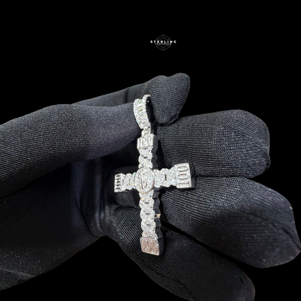 Moissanite Money Cross Pendant 925 Sterling Silver, Iced Out 100 Dollar Sign Cross Necklace,