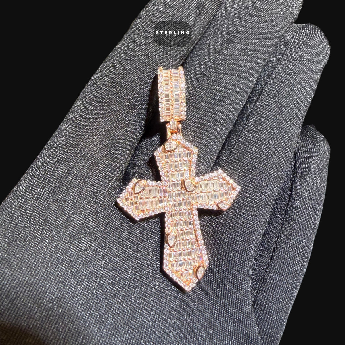 Moissanite Rose Gold Marquis Baguette Cross Pendant