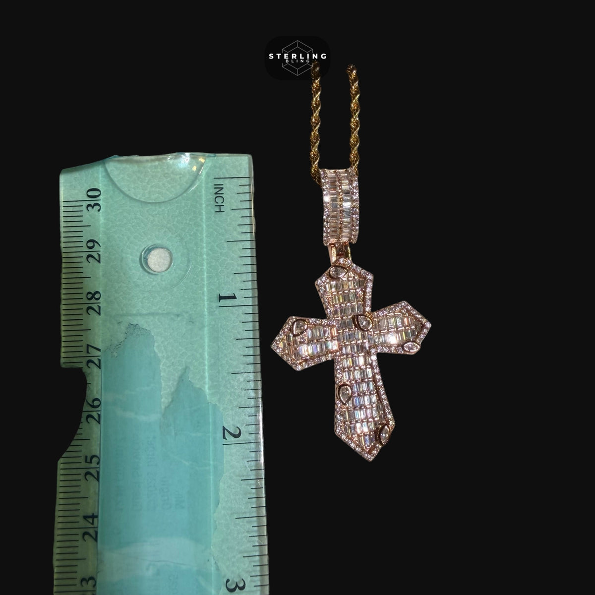 Moissanite Rose Gold Marquis Baguette Cross Pendant