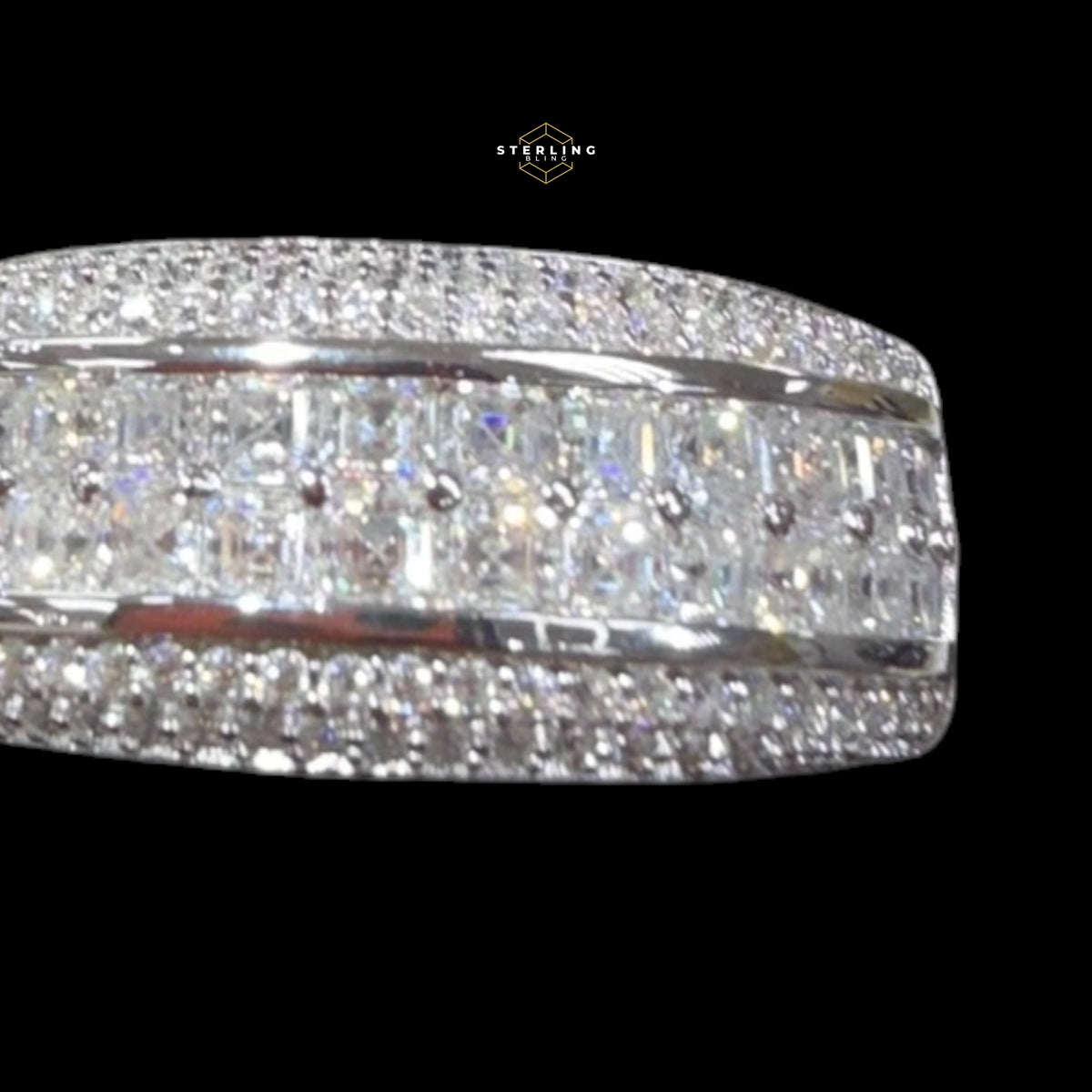 Mens Princess Cut Moissanite Engagement Ring, 925 Sterling Silver Wedding Band