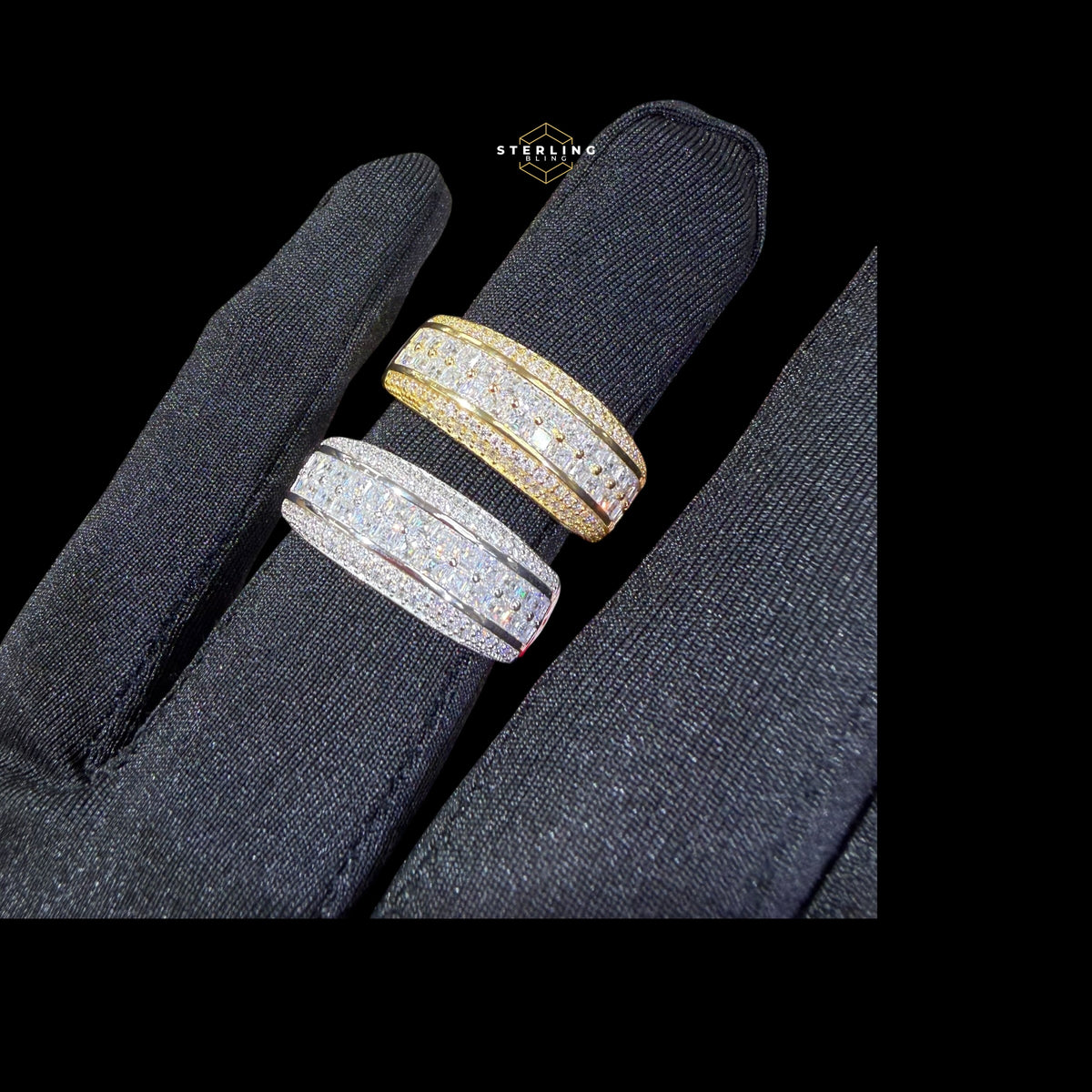 Mens Princess Cut Moissanite Engagement Ring, 925 Sterling Silver Wedding Band
