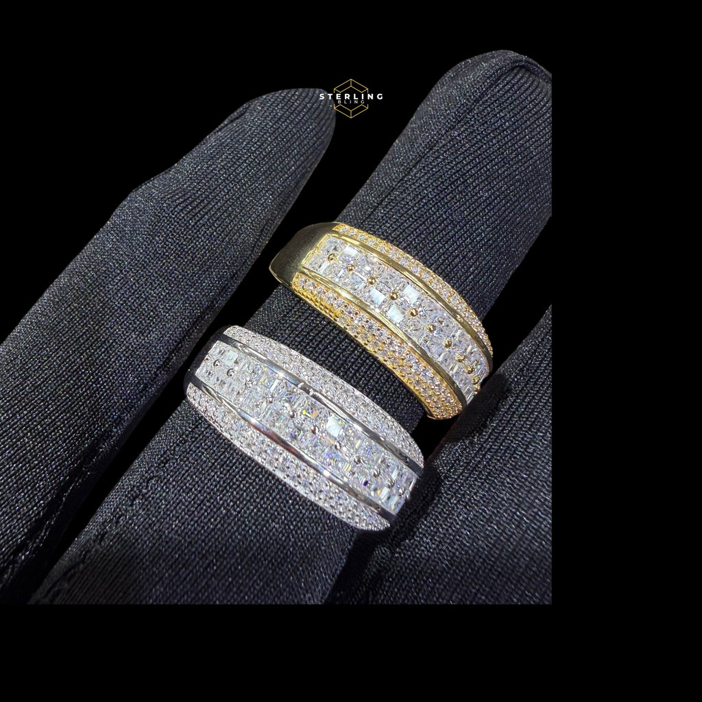 Mens Princess Cut Moissanite Engagement Ring, 925 Sterling Silver Wedding Band