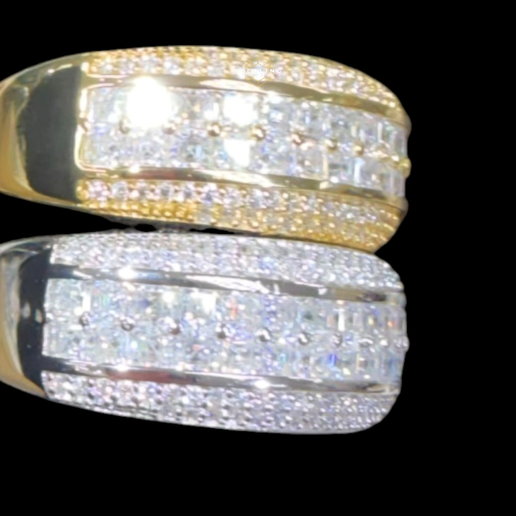 Mens Princess Cut Moissanite Engagement Ring, 925 Sterling Silver Wedding Band