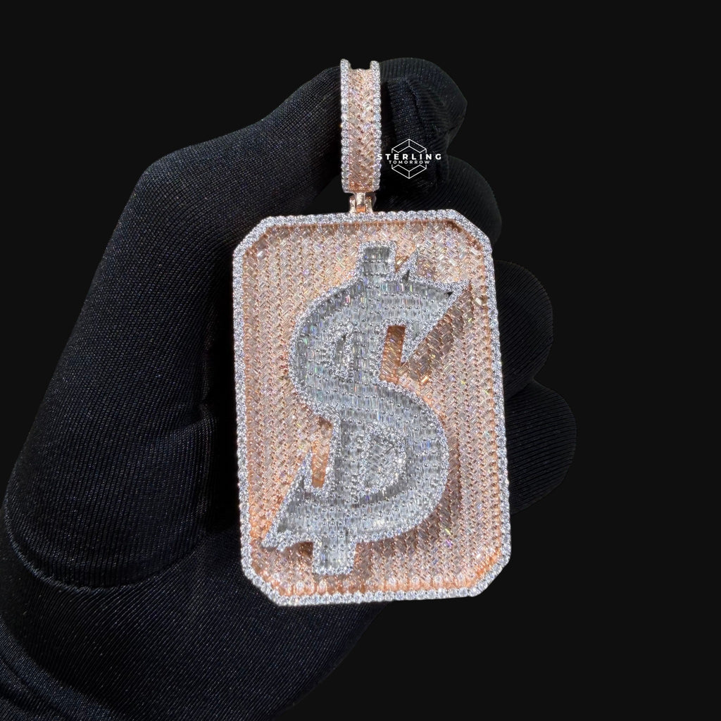Moissanite Money Dog Tag Pendant, Rose Gold Two Tone