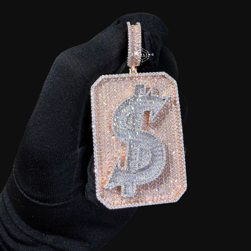 Moissanite Money Dog Tag Pendant, Rose Gold Two Tone