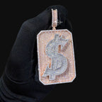 Moissanite Money Dog Tag Pendant, Rose Gold Two Tone