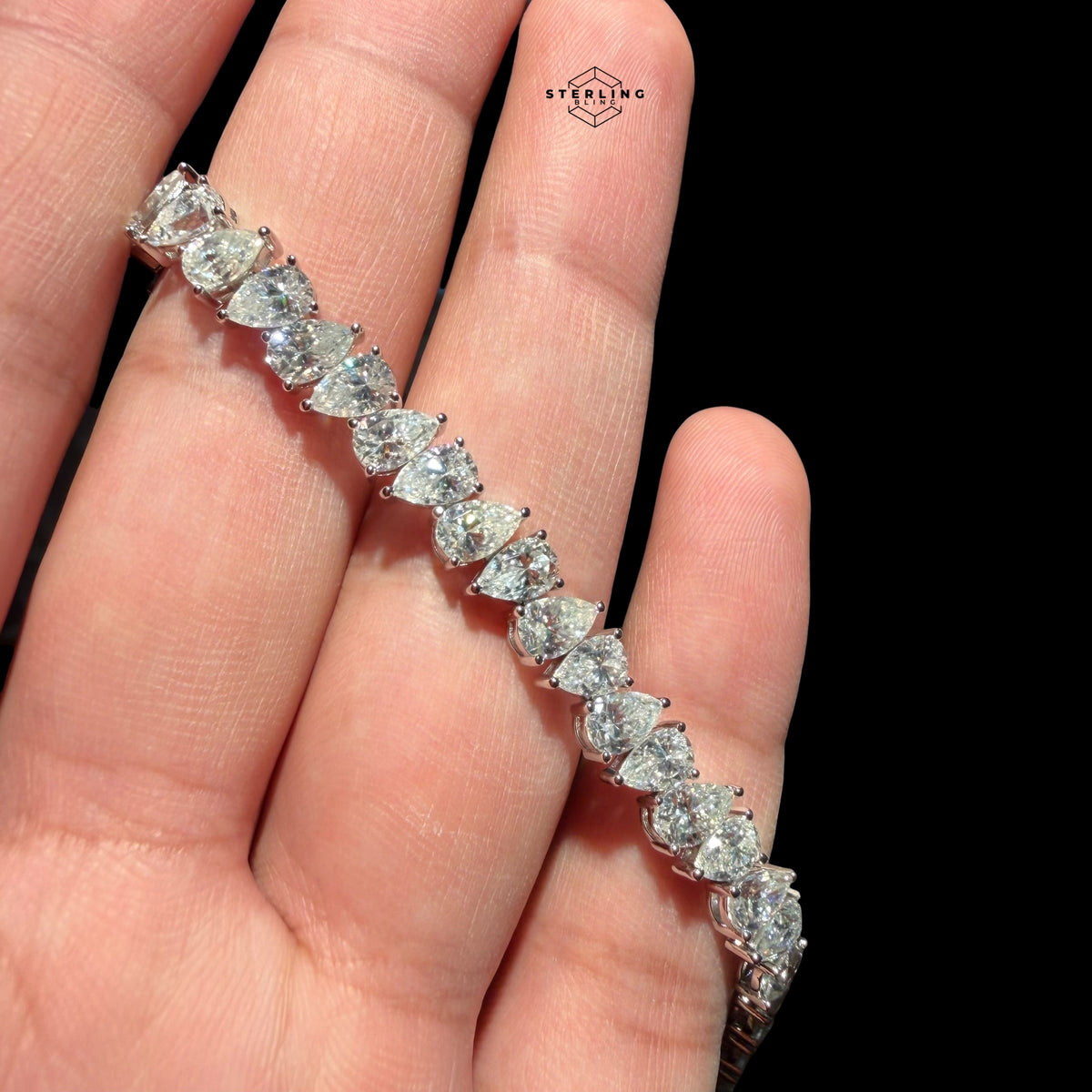 Moissanite Pear Tennis Bracelet 925 Sterling Silver Teardrop 7"