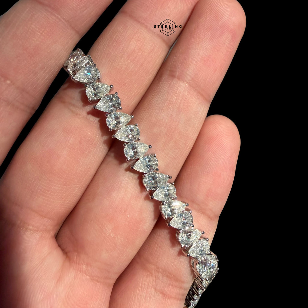 Moissanite Pear Tennis Bracelet 925 Sterling Silver Teardrop 7"