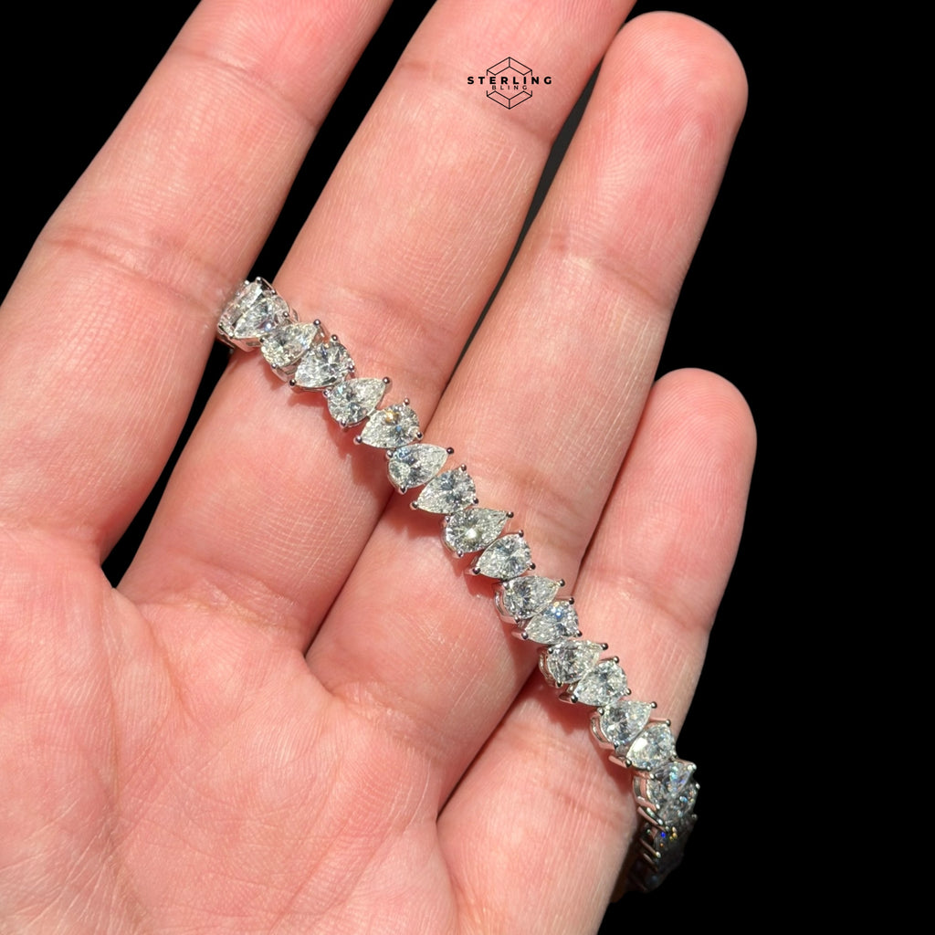 Moissanite Pear Tennis Bracelet 925 Sterling Silver Teardrop 7"