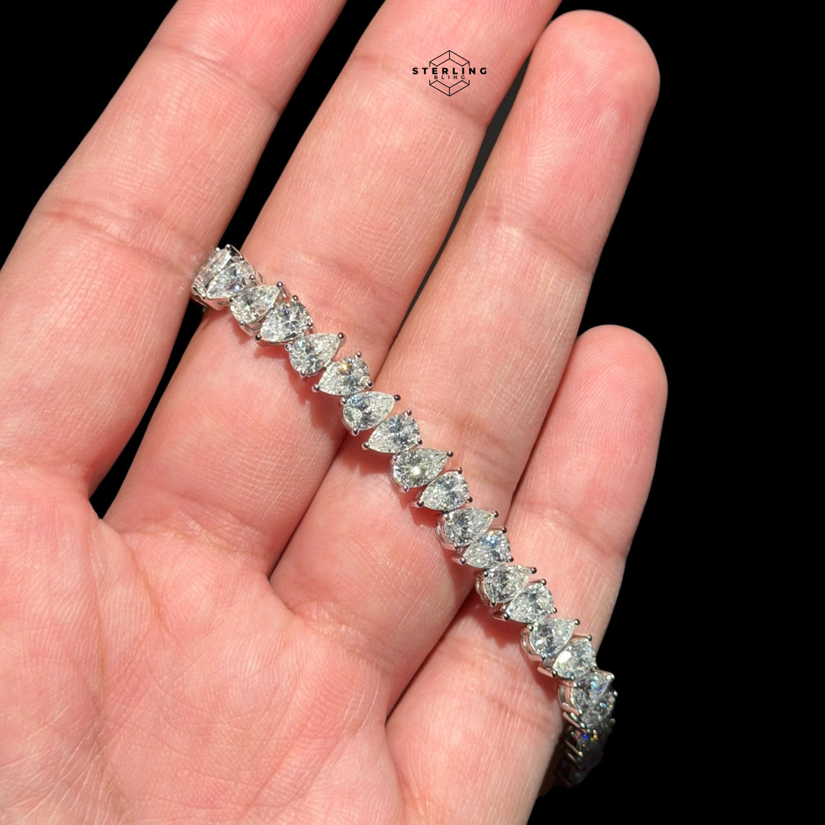 Moissanite Pear Tennis Bracelet 925 Sterling Silver Teardrop 7"