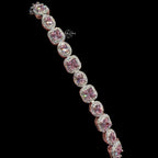 Moissanite Tennis Bracelet 925 Sterling Silver, Pink CZ Halo Moissanite Bracelet, 7 Inch Pink Stone