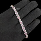 Moissanite Tennis Bracelet 925 Sterling Silver, Pink CZ Halo Moissanite Bracelet, 7 Inch Pink Stone