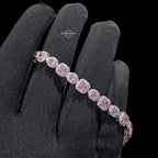 Moissanite Tennis Bracelet 925 Sterling Silver, Pink CZ Halo Moissanite Bracelet, 7 Inch Pink Stone