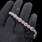 Moissanite Tennis Bracelet 925 Sterling Silver, Pink CZ Halo Moissanite Bracelet, 7 Inch Pink Stone