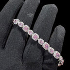 Moissanite Tennis Bracelet 925 Sterling Silver, Pink CZ Halo Moissanite Bracelet, 7 Inch Pink Stone