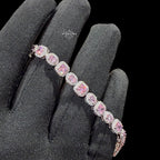Moissanite Tennis Bracelet 925 Sterling Silver, Pink CZ Halo Moissanite Bracelet, 7 Inch Pink Stone