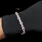Moissanite Tennis Bracelet 925 Sterling Silver, Pink CZ Halo Moissanite Bracelet, 7 Inch Pink Stone