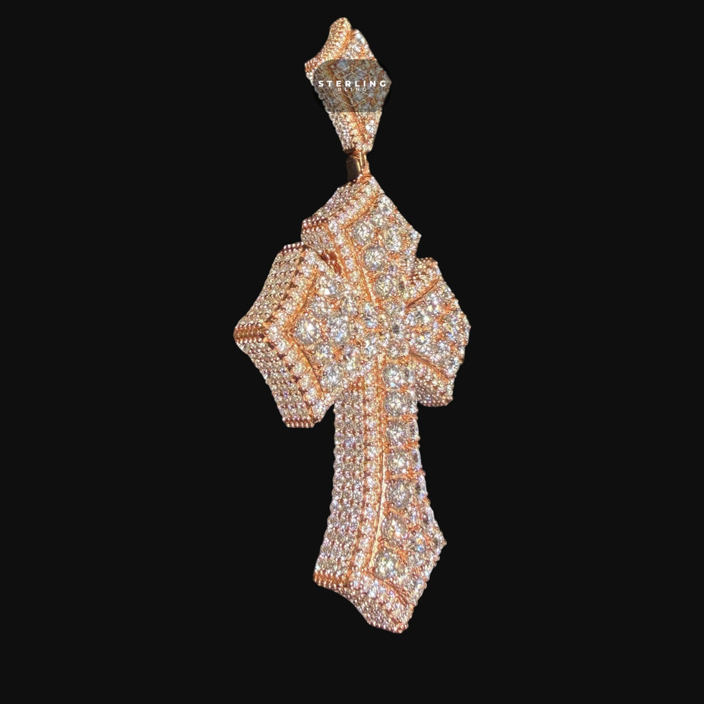 Moissanite Big Pointer Rose Gold Cross Pendant