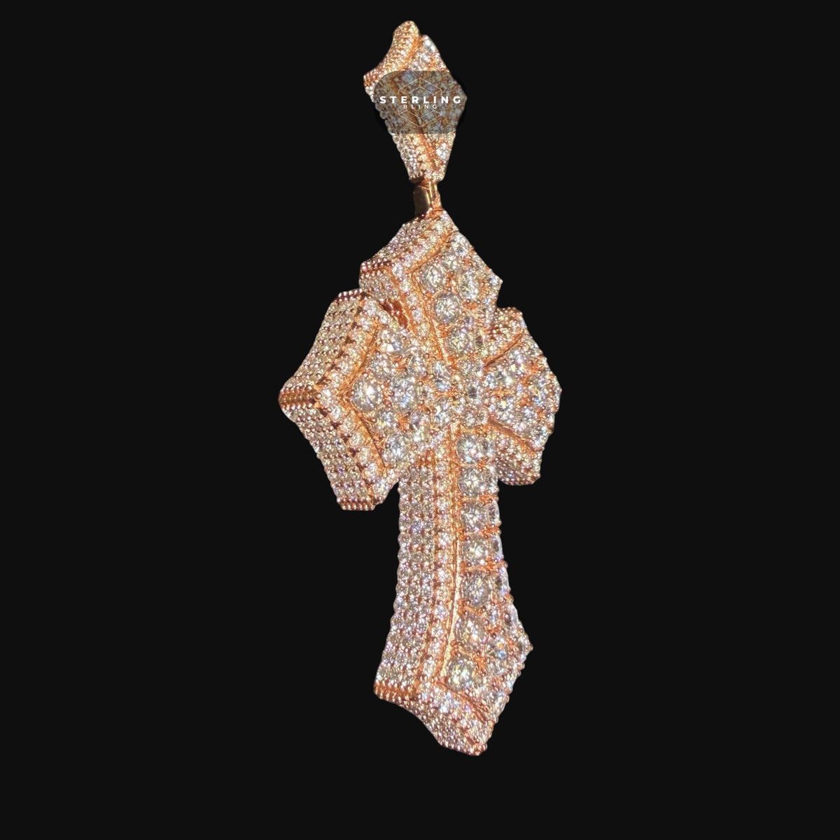 Moissanite Big Pointer Rose Gold Cross Pendant