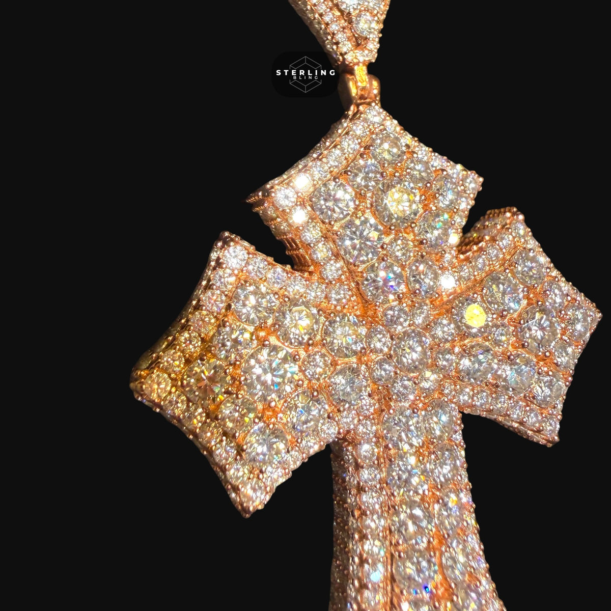 Moissanite Big Pointer Rose Gold Cross Pendant