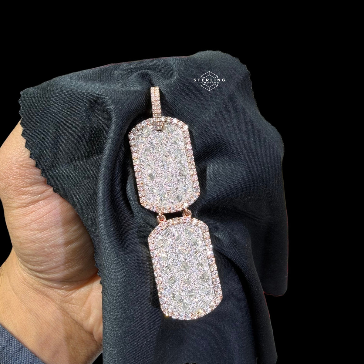 Moissanite Double Dog Tag Pendant 925 / Rose Gold