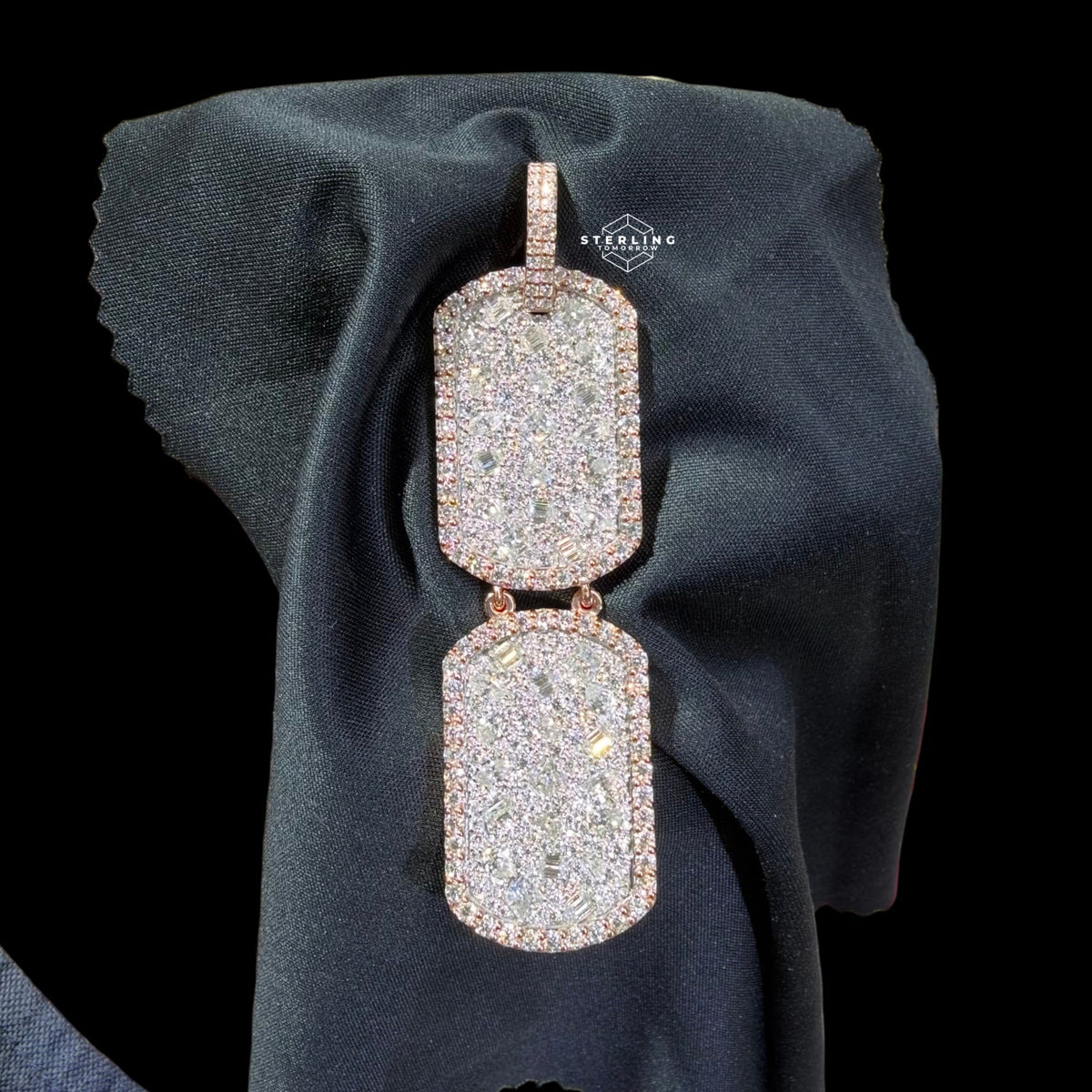 Moissanite Double Dog Tag Pendant 925 / Rose Gold