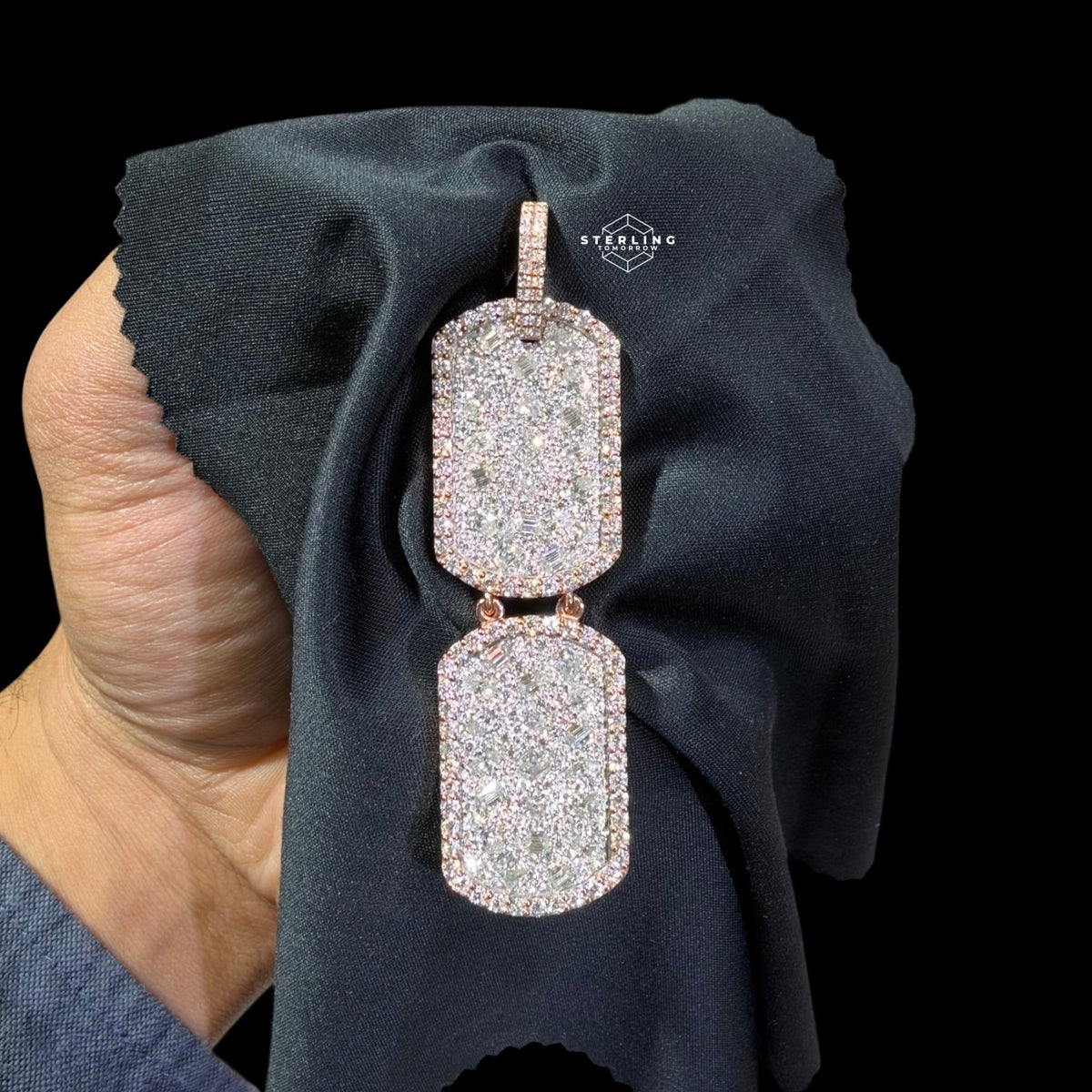 Moissanite Double Dog Tag Pendant 925 / Rose Gold