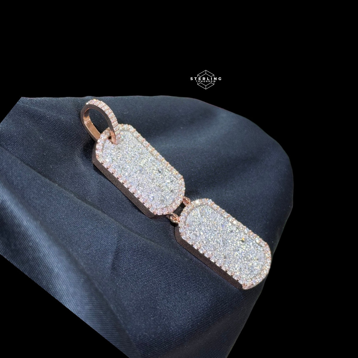 Moissanite Double Dog Tag Pendant 925 / Rose Gold