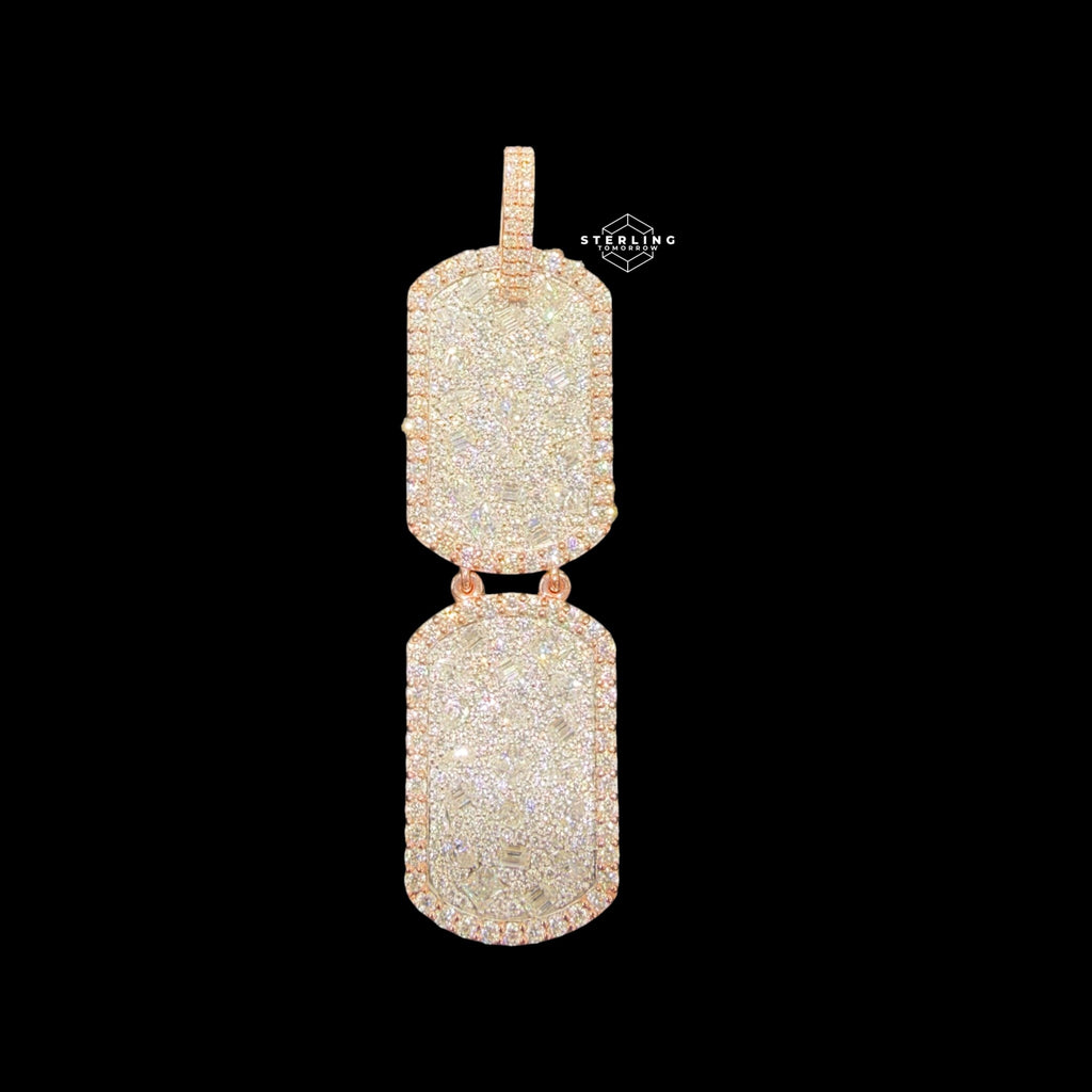 Moissanite Double Dog Tag Pendant 925 / Rose Gold